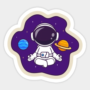 Cute Astronaut Meditation Yoga In Space With Planet  Cartoon Sticker